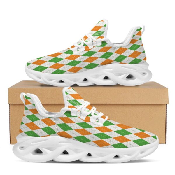Argyle St Patrick’s Day Print Pattern White Running Shoes, Max Soul Sneakers, Max Soul Shoes