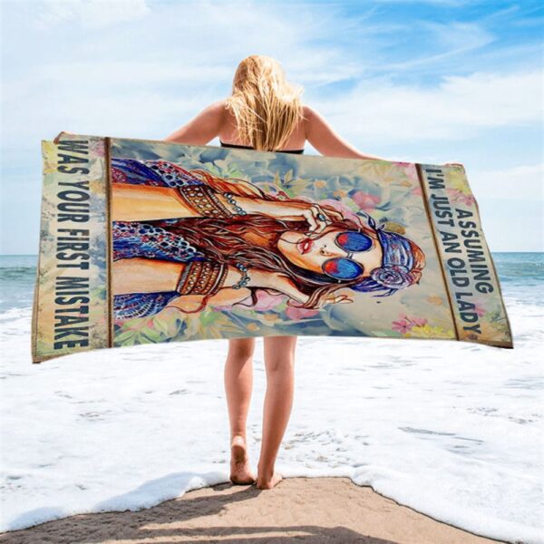 Assuming I’m Just An Old Lady Beach Towel, Hippie Bohemian Beach Towel, Boho Beach Towel, Christian Beach Towel