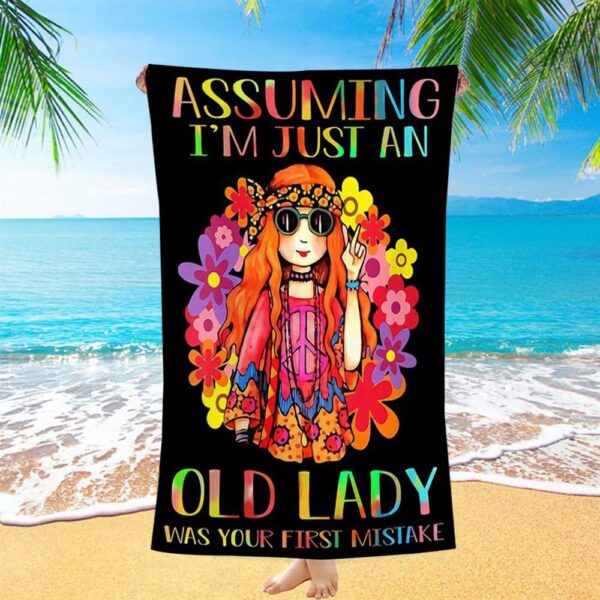 Assuming I’m Just An Old Lady Beach Towel, Pshycadellic Room Decor, Christian Beach Towel, Summer Towels