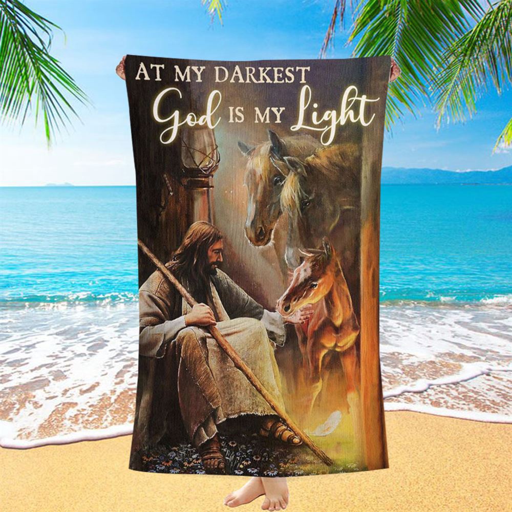 At My Darkest God Is My Light Beach Towel, Christian Beach Towel, Summer Towels