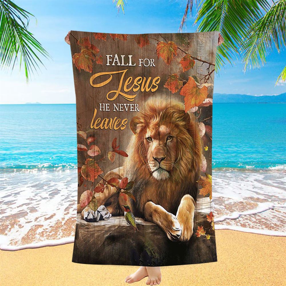 Autumn Season Lion Of Judah Autumn Leaves Fall For He Never Leaves Beach Towel, Christian Beach Towel, Summer Towels Autumn Season Lion Of Judah Autumn Leaves Fall For He Never Leaves Beach Towel, Christian Beach Towel, Summer Towels