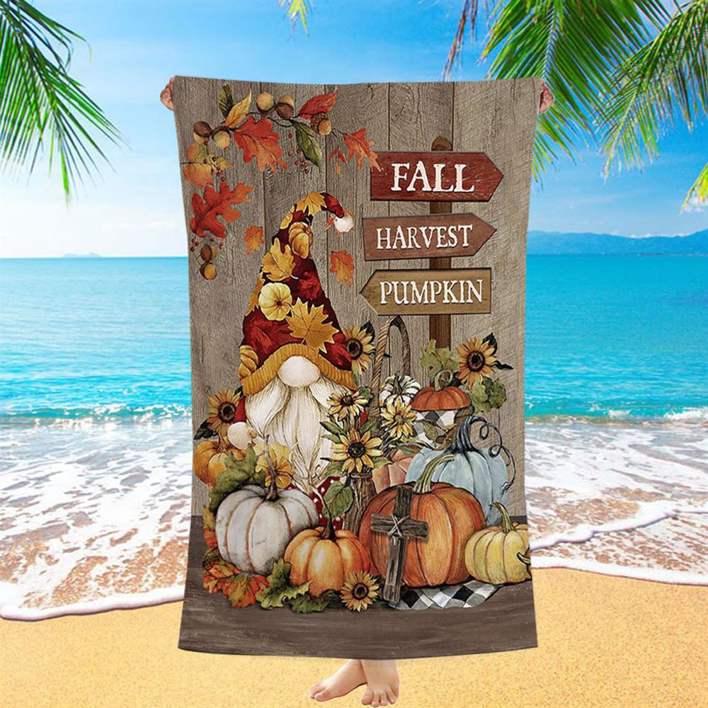 Autumn Season Pumpkin Autumn Leaves Fall Harvest Pumpkin Beach Towel, Christian Beach Towel, Summer Towels