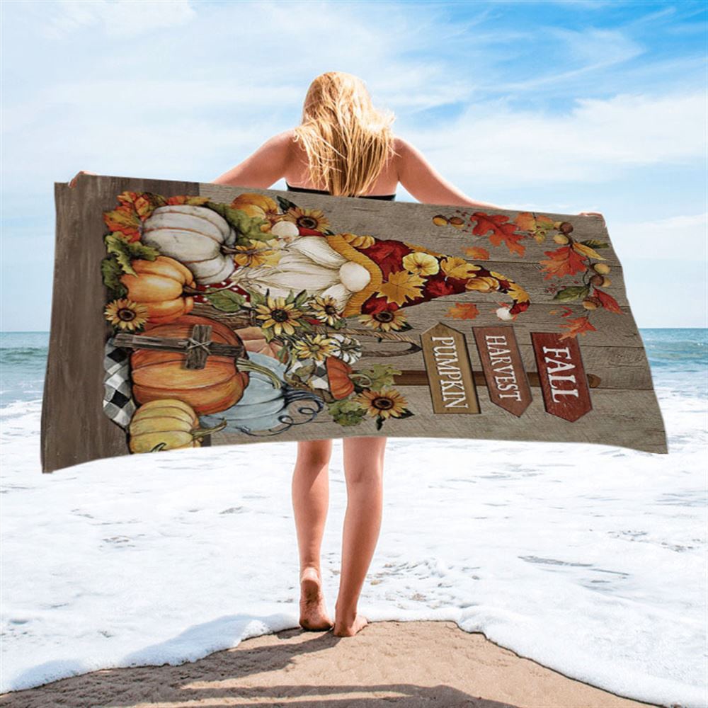 Autumn Season Pumpkin Autumn Leaves Fall Harvest Pumpkin Beach Towel, Christian Beach Towel, Summer Towels