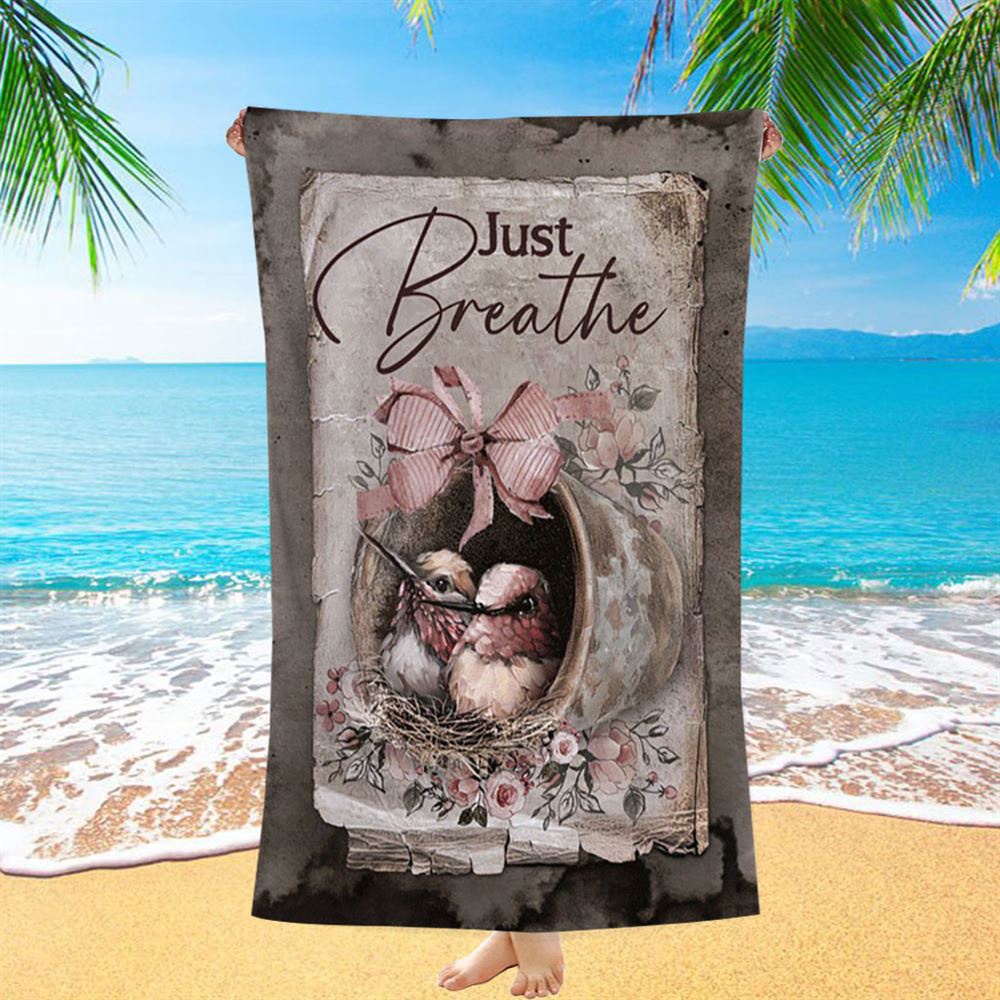 Baby Hummingbird Just Breathe Beach Towel, Christian Beach Towel, Summer Towels Baby Hummingbird Just Breathe Beach Towel, Christian Beach Towel, Summer Towels