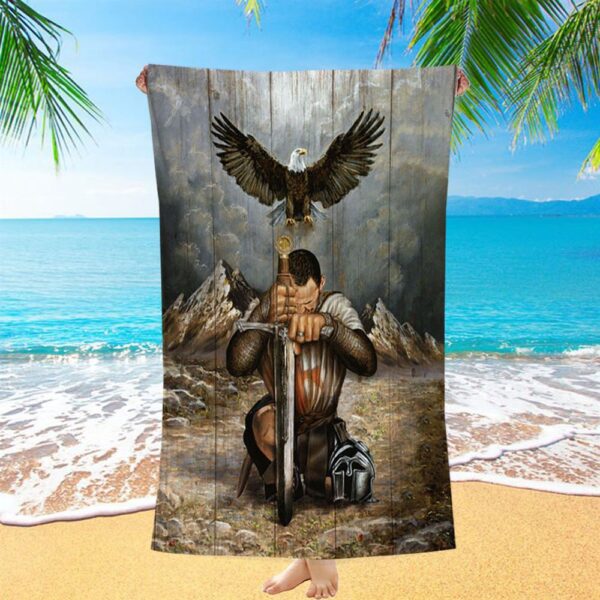 Bald Eagle Warrior Of Christ Beach Towel, Christian Beach Towel, Summer Towels