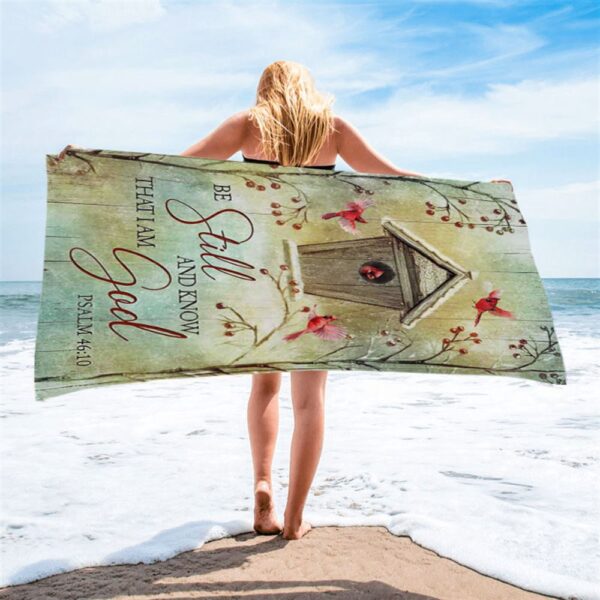 Be Still And Know That I Am God Birdhouse Red Cardinal Beach Towel, Christian Beach Towel, Summer Towels