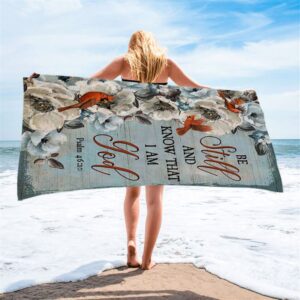 Be Still And Know That I Am God White Jasmine Pretty Cardinal Beach Towel Christian Beach Towel Summer Towels 2 t4xrwg.jpg