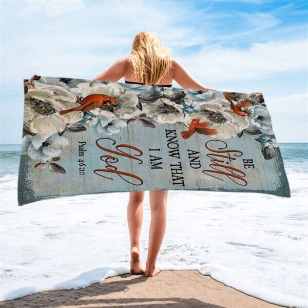 Be Still And Know That I Am God White Jasmine Pretty Cardinal Beach Towel, Christian Beach Towel, Summer Towels