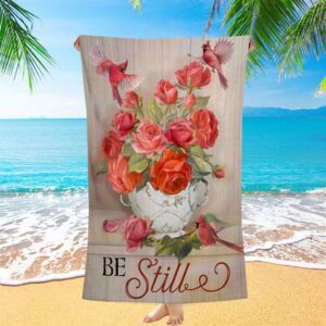 Be Still Cardinals Flowers Christian Beach Towel,…