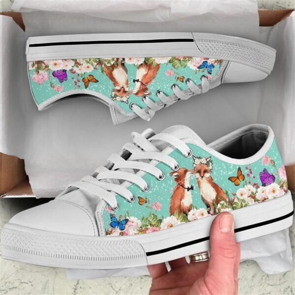 Beautiful Couple Fox Love Flower Watercolor Low Top Shoes, Low Tops, Low Top Sneakers