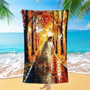 Beautiful Dove Jesus Walking In Forest Beach Towel Christian Beach Towel Summer Towels 1 iryg8x.jpg