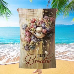 Beautiful Flowers White Butterfly Just Breathe Beach Towel Christian Beach Towel Summer Towels 1 fvy0hs.jpg