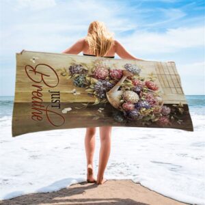 Beautiful Flowers White Butterfly Just Breathe Beach Towel Christian Beach Towel Summer Towels 2 mlhe7s.jpg