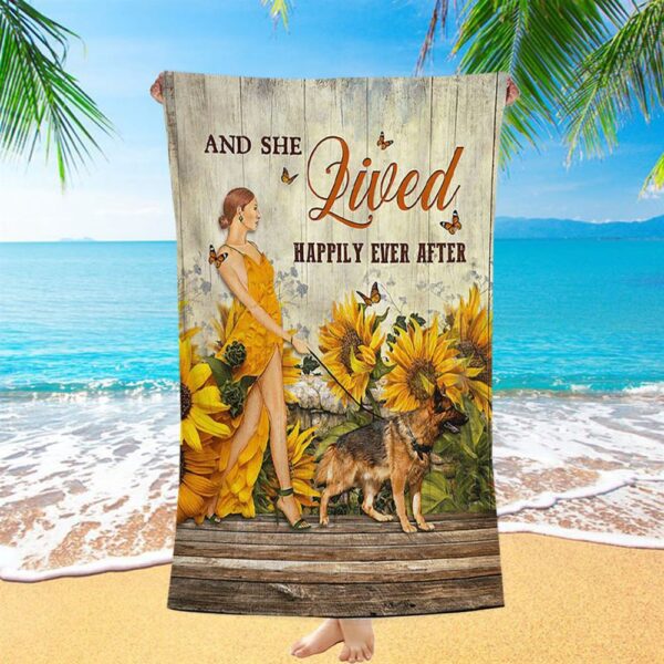 Beautiful Girl German Shepherd And She Lived Happily Beach Towel, Christian Beach Towel, Summer Towels