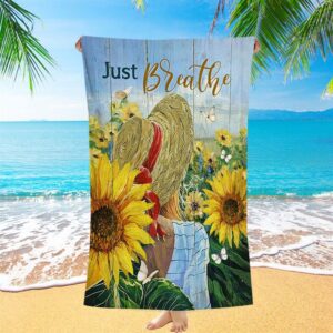 Beautiful Girl Sunflower Just Breathe Beach Towel,…