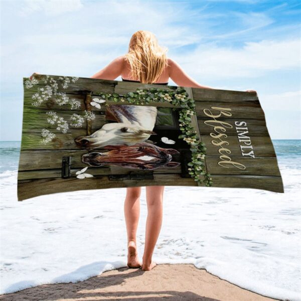 Beautiful Horse Simply Blessed Beach Towel, Christian Beach Towel, Summer Towels