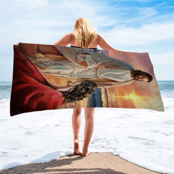 Beautiful Sunset Kneeling Before God Beach Towel, Christian Beach Towel, Summer Towels