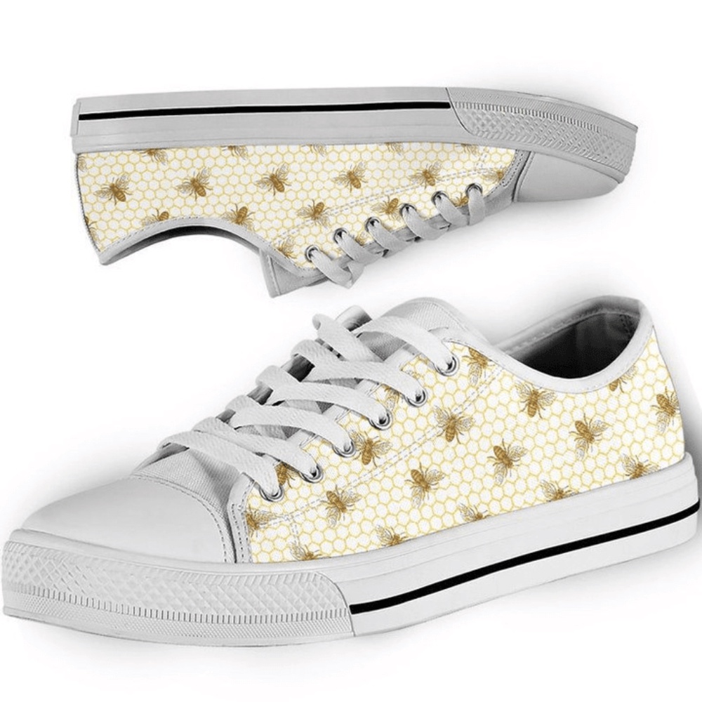 Bee Pattern Low Top Shoes Sneaker, Low Tops, Low Top Sneakers