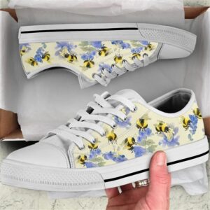 Bees Purple Flower Watercolor Low Top Shoes,…