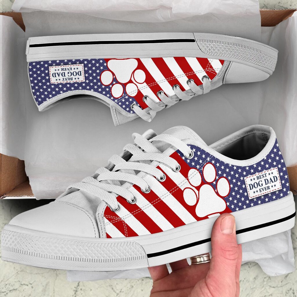 Best Dog Dad Ever Usa Flag Low Top Shoes, Designer Low Top Shoes, Low Top Sneakers