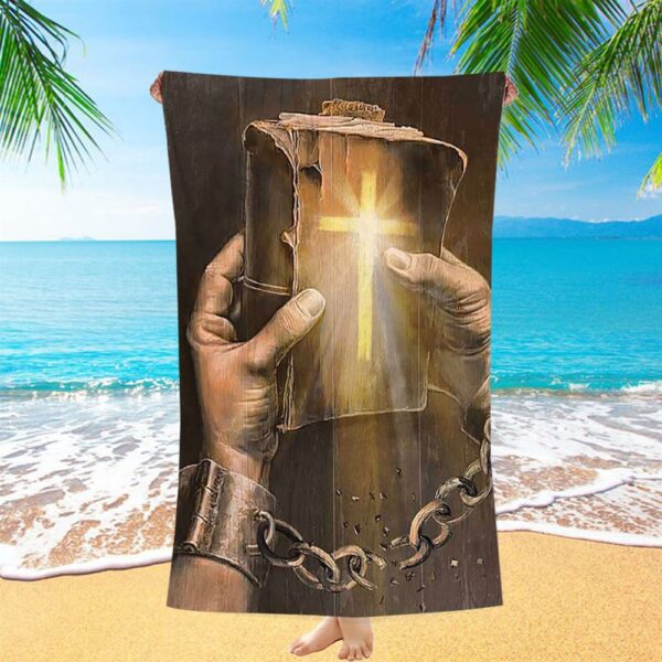 Bible Jesus Hands Light Cross Beach Towel, Christian Beach Towel, Summer Towels