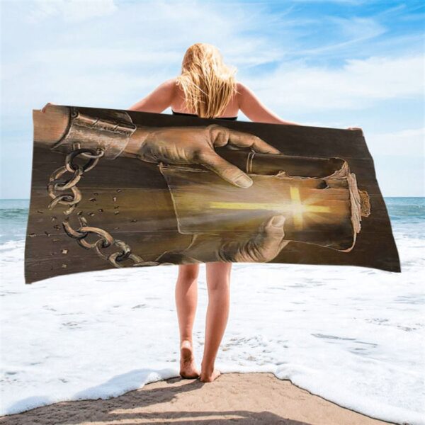 Bible Jesus Hands Light Cross Beach Towel, Christian Beach Towel, Summer Towels