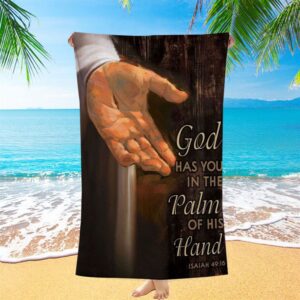 Bible Verse Isaiah 4916 God Has You In The Palm Of His Hand Beach Towel Christian Beach Towel Summer Towels 1 ikpwf5.jpg