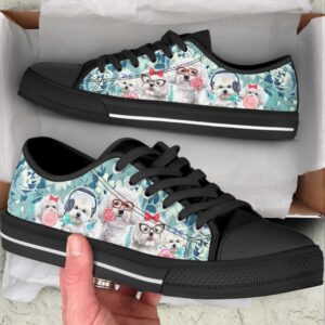 Bichon Dog Flowers Pattern Turquoise Low Top Shoes Canvas Sneakers Designer Low Top Shoes Low Top Sneakers 2 lncqnv.jpg