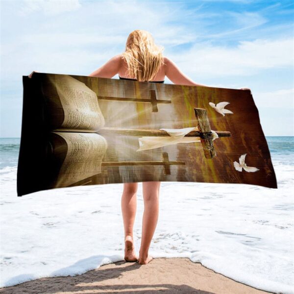 Big Cross Amazing Halo Bible White Dove Beach Towel, Christian Beach Towel, Summer Towels