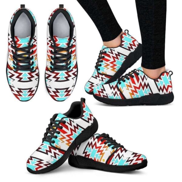 Big Pattern Fire Colors and Turquoise white Sopo Women’s Athletic Sneakers, Designer Sneakers, Best Running Shoes