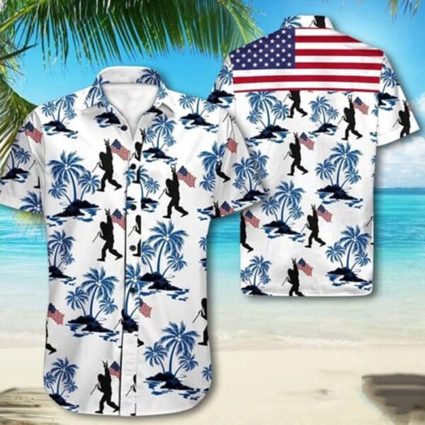 Bigfoot Proud Of America 4Th Of July Tropical, Bigfoot Hawaiian Shirt, 4th Of July Hawaiian Shirt, 4th Of July Shirt