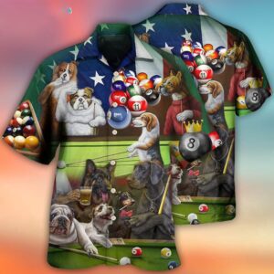 Billiard Independence Day Funny Dogs Hawaiian Shirt,…