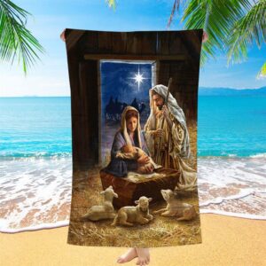 Birth Of Jesus Lamb Beach Towel, Christian…