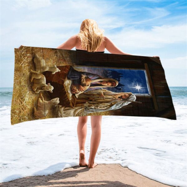 Birth Of Jesus Lamb Beach Towel, Christian Beach Towel, Summer Towels