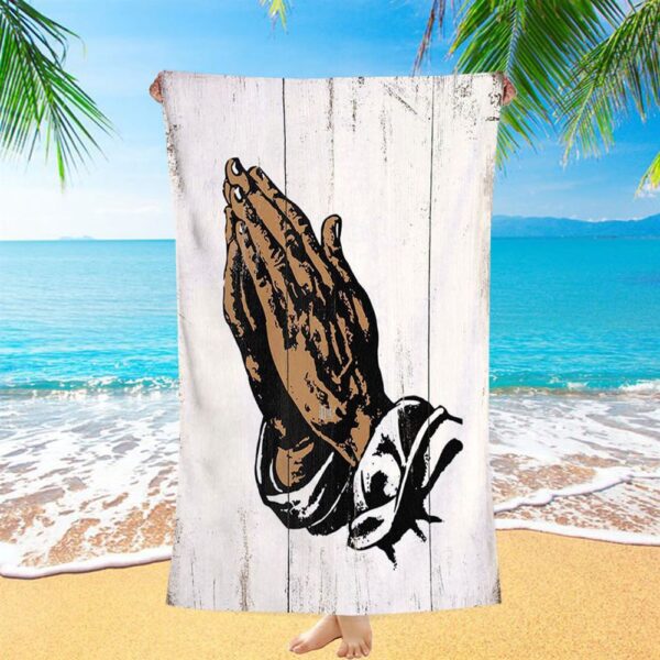 Black African American Hands In Prayer Beach Towel Decor, Christian Beach Towel, Summer Towels