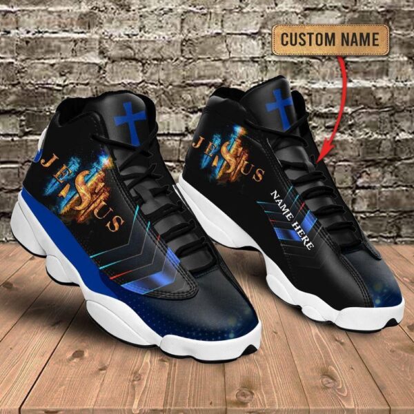 Black And Blue Cross Jesus Custom Name Basketball Shoes, Christian Basketball Shoes, Basketball Shoes 2024