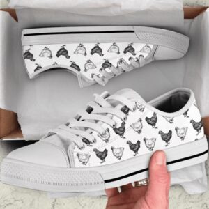 Black And White Hens Pattern Low Top…