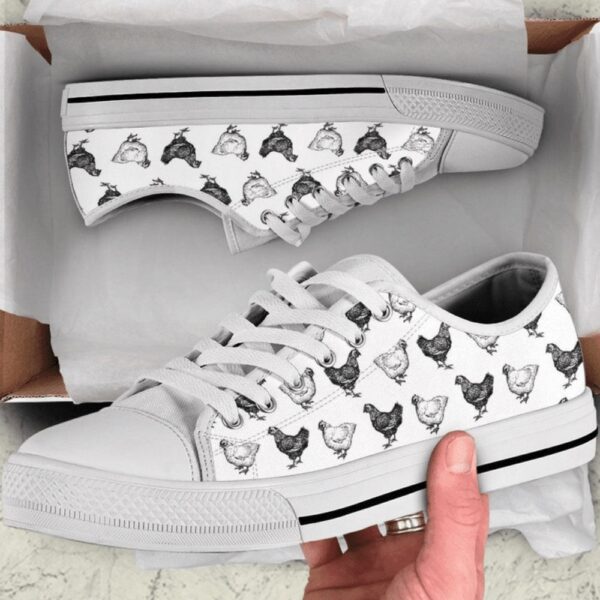 Black And White Hens Pattern Low Top Shoes Sneaker, Low Tops, Low Top Sneakers