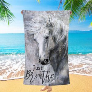 Black And White Horse Just Breathe Beach Towel Christian Beach Towel Summer Towels 1 ypitev.jpg