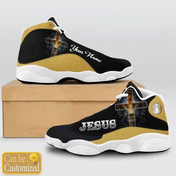 Black And Yellow Lion Jesus Custom Name Basketball Shoes, Christian Basketball Shoes, Basketball Shoes 2024