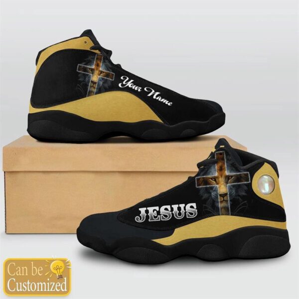 Black And Yellow Lion Jesus Custom Name Basketball Shoes, Christian Basketball Shoes, Basketball Shoes 2024