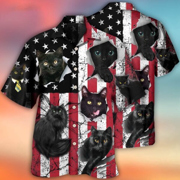 Black Cat Independence Day Hawaiian Shirt, 4th Of July Hawaiian Shirt, 4th Of July Shirt