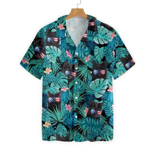 Black Cat in Summer Flowers 4th July Hawaiian Shirt, 4th Of July Hawaiian Shirt, 4th Of July Shirt