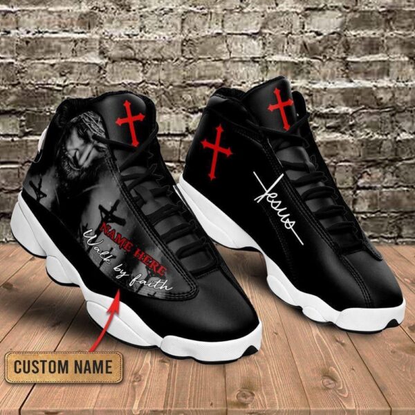 Black Cross Walk By Faith Jesus Custom Name Basketball Shoes, Christian Basketball Shoes, Basketball Shoes 2024