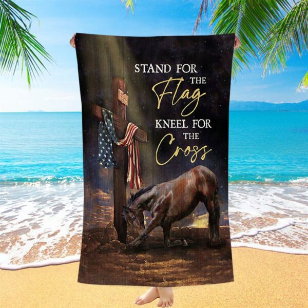 Black Horse Cross Stand For The Flag Beach Towel, Christian Beach Towel, Summer Towels