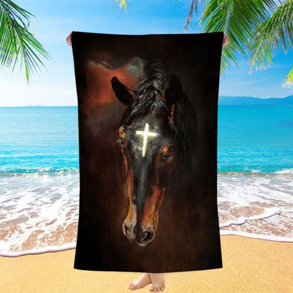 Black Horse Shinning Cross The Incredible Horse Beach Towel, Christian Beach Towel, Summer Towels