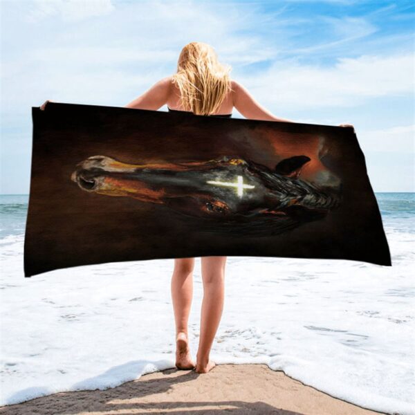 Black Horse Shinning Cross The Incredible Horse Beach Towel, Christian Beach Towel, Summer Towels