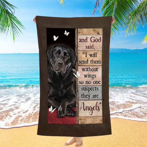 Black Labrador I Will Send Them Without Wings Beach Towel, Christian Beach Towel, Summer Towels