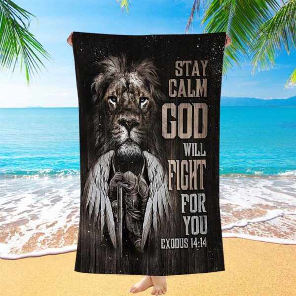 Black Lion Warrior God Will Fight For You Beach Towel, Christian Beach Towel, Summer Towels