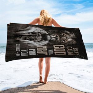 Black Lion Warrior God Will Fight For You Beach Towel Christian Beach Towel Summer Towels 2 dryo41.jpg